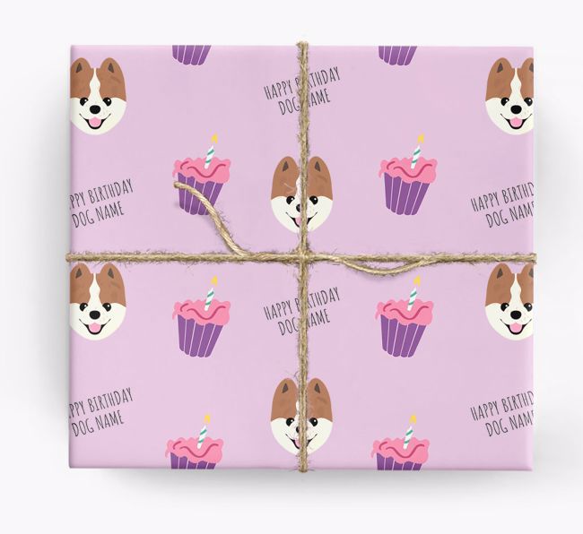 Personalized 'Happy Birthday' Cupcake Wrapping Paper with {breedFullName} Icons